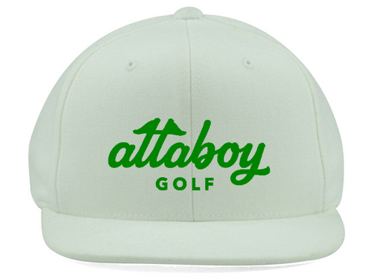 Attaboy Golf Hat - Youth Flexfit Snapback - White / Green