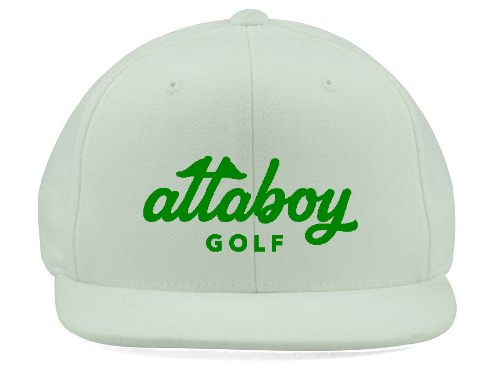 Attaboy Golf Hat - Youth Flexfit Snapback - White / Green